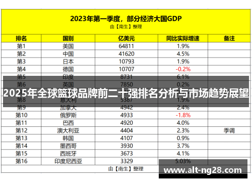 2025年全球篮球品牌前二十强排名分析与市场趋势展望