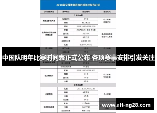 中国队明年比赛时间表正式公布 各项赛事安排引发关注