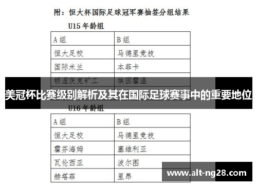 美冠杯比赛级别解析及其在国际足球赛事中的重要地位
